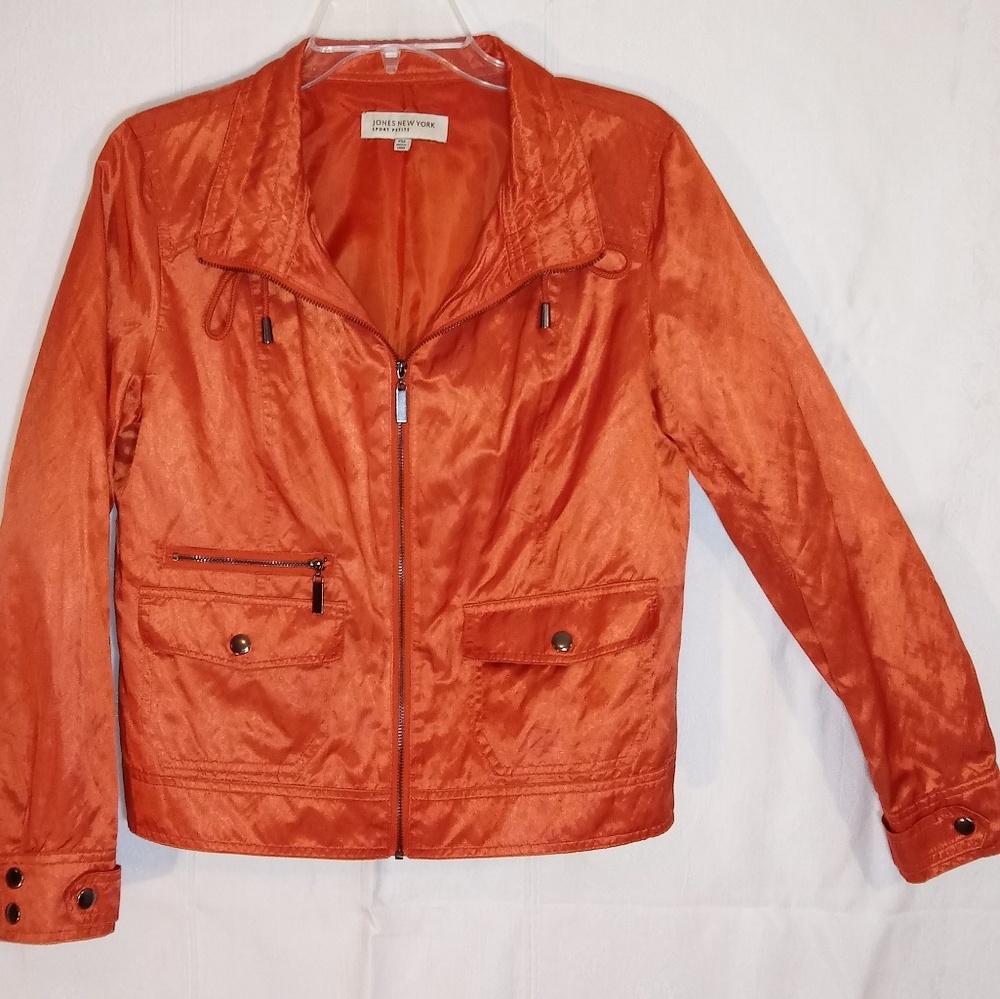M Jones NY Orange Metallic Jacket Sport Bomber Windbreaker